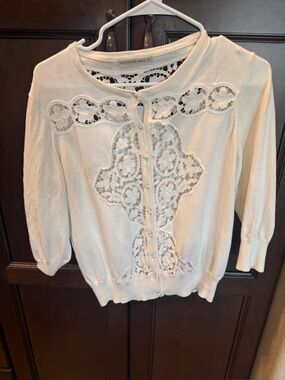 Purificacion Garcia Ivory Floral Lace Cardigan Sweater M Designer